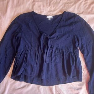 Navy Peplum Tie Front Top – Size Medium